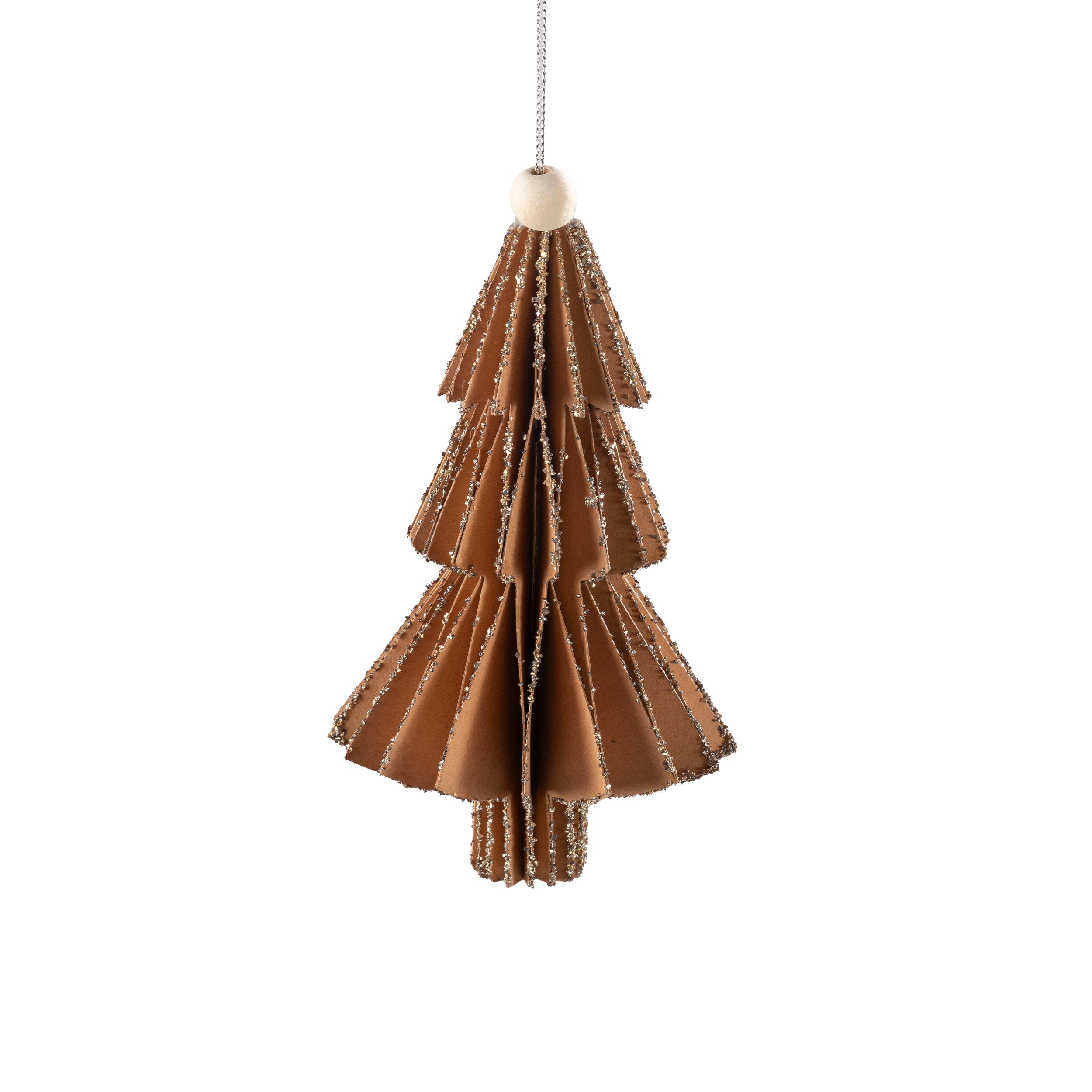 Paper tree ornament brown with silver glass glitter