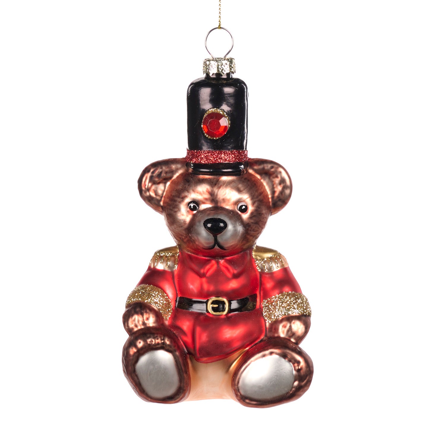 GLASS TOY SOLDIER BEAR ORNAMENT