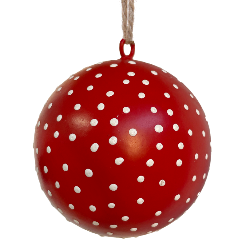 Metal ball red with white dots