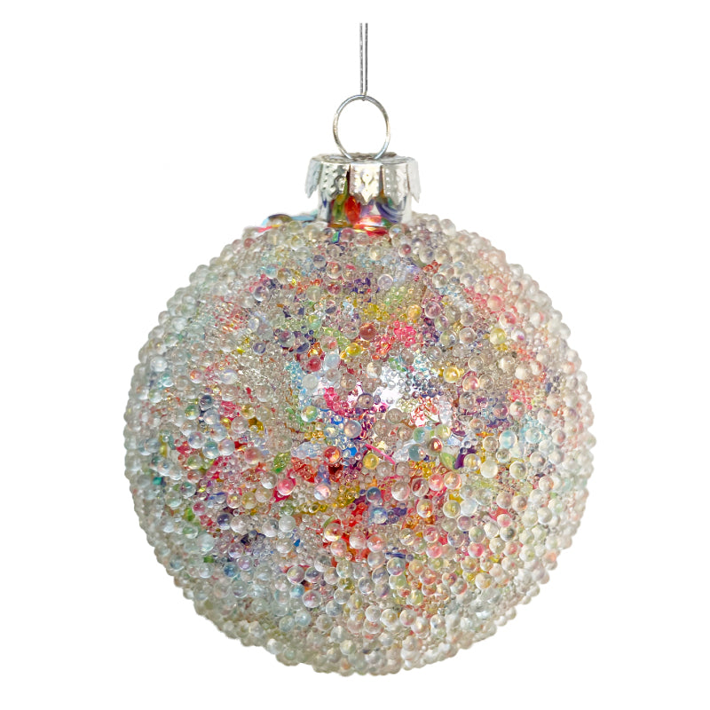 Ball with multicolored leaf glitter beaded outside